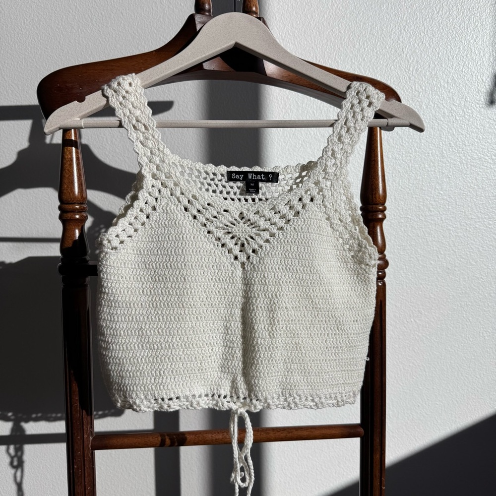 Say What? Y2K Crochet Knit Tank Top Women’s Size M Boho